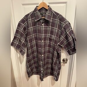 Bullock and Jones 100% Linen Classic Black and White Plaid Men's Shirt XL